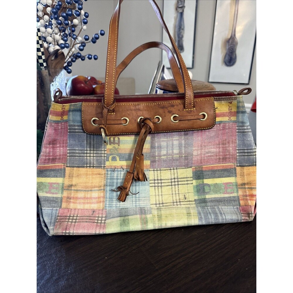 Dooney & Bourke Medium Vintage Patchwork Plaid Canvas Handbag No Lining Inside